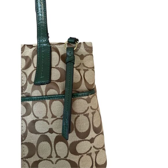 Coach Womens Khaki & Green Double Handle Signature Stripe Python Tote Bag - Picture 6 of 8